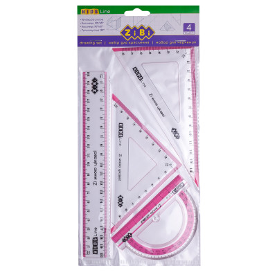 Линейка ZiBi Комплект: линейка 20см, 2 угольника, транспортир, с розовой полоской (ZB.5680-10) Винница - изображение 1
