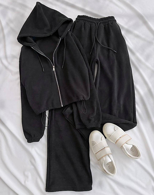 Женский прогулочный костюм двойка турецкий велюр Черный, 42/46 Одесса - изображение 1