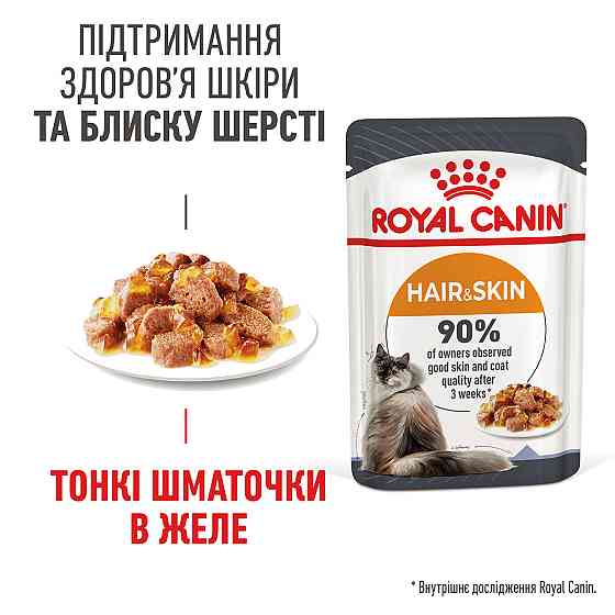 Вологий корм для дорослих котів ROYAL CANIN HAIR&SKIN CARE IN JELLY 0.085 кг Київ