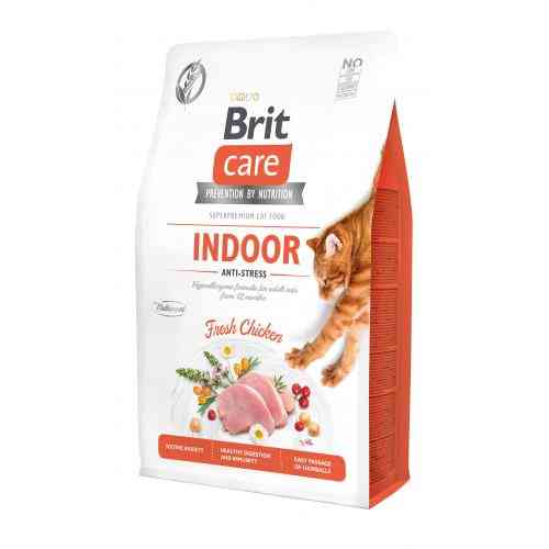 Корм сухой Brit Care Cat Grain Free Indoor Anti-stress для взрослых домашних кошек гипоаллергенный с курицей 2 кг Киев
