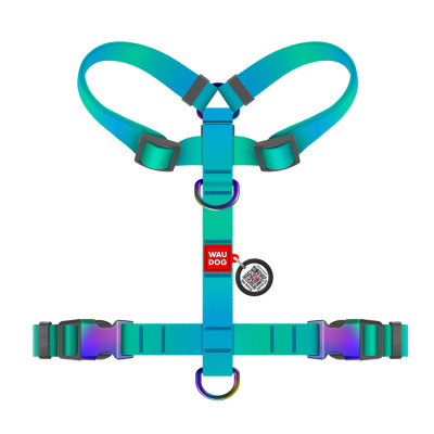 Шлея для собак WAUDOG Nylon Recycled анатомічна H-подібна з QR-паспортом, градієнт, S блакитна (52862) Вінниця - фото 2