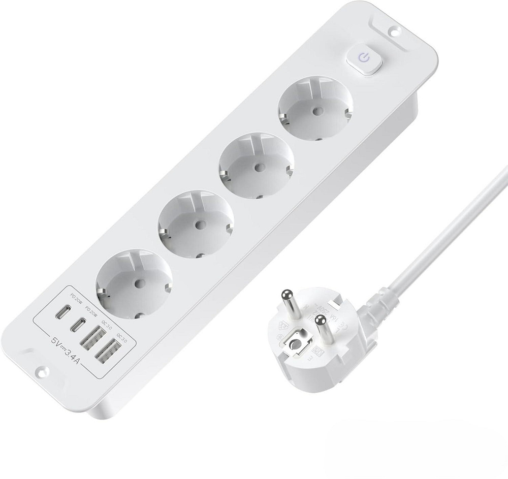 Врізний подовжувач на 4 розетки 2*USB, 2*Type C DARBONY Луцьк - фото 1