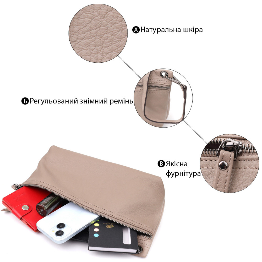 Женская сумка на плечо из натуральной кожи Vintage 23005 Серый Киев - изображение 4