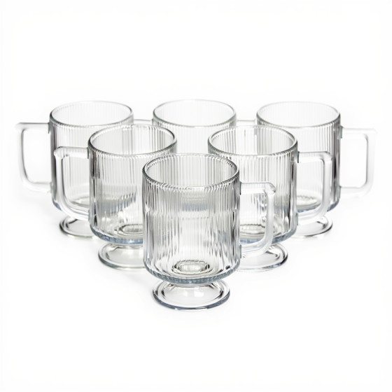 Набір скляних чашок 300 мл (6 шт) з рифленого скла HP-19-L7 Коломыя