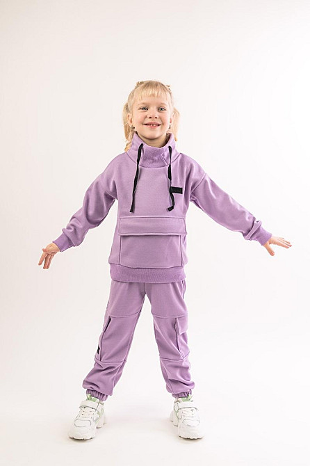 Костюм детский, спортивный х/б 100% (серый меланж, ментол, сиреневый,розовый, желтый) Крохатушка одяг 110, Сиреневый Киев - изображение 1