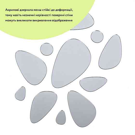 Зеркальный декор акриловый самоклеющийся Камешки серебро, 12шт (D) SW-00002496 Днепр