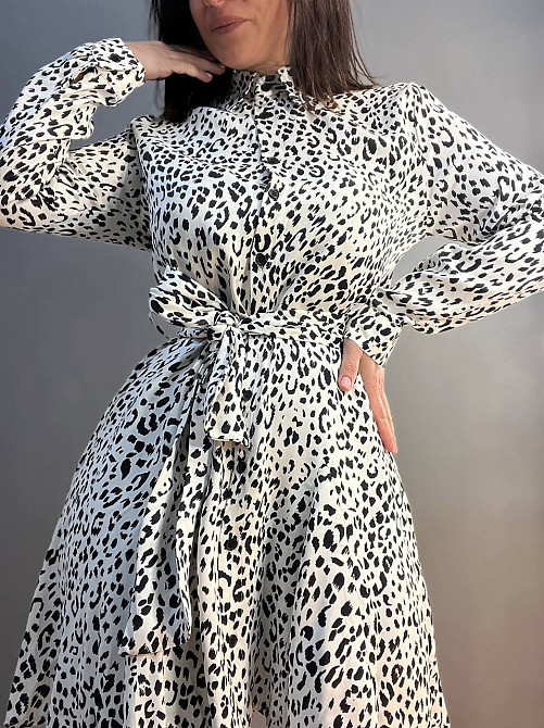 Платье женское Mix Ray 4219 леопардовый принт короткое на пуговицах с поясом белое, белый, L Киев - изображение 17