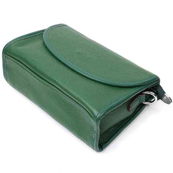 Компактная женская кожаная сумка с полукруглым клапаном Vintage 22260 Зеленая Киев