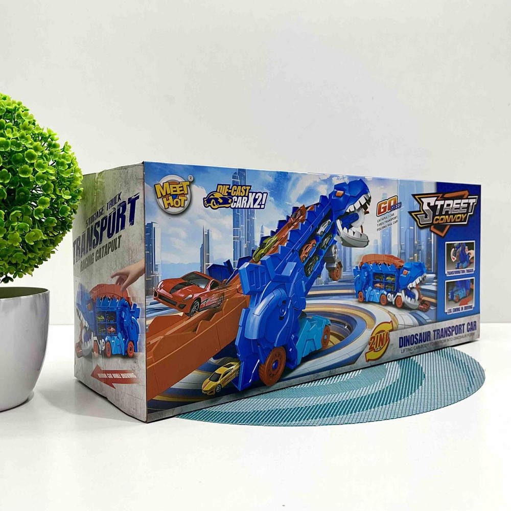 Трейлер у вигляді динозавра з набором машинок 2шт Синій (MH-177) Чернігів - фото 6