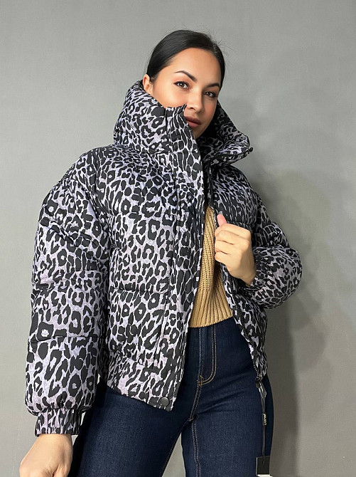 Куртка женская Lady Yep 9006 короткая с капюшоном леопардовый принт на резинке демисезонная серая, серый, 46 Киев - изображение 3