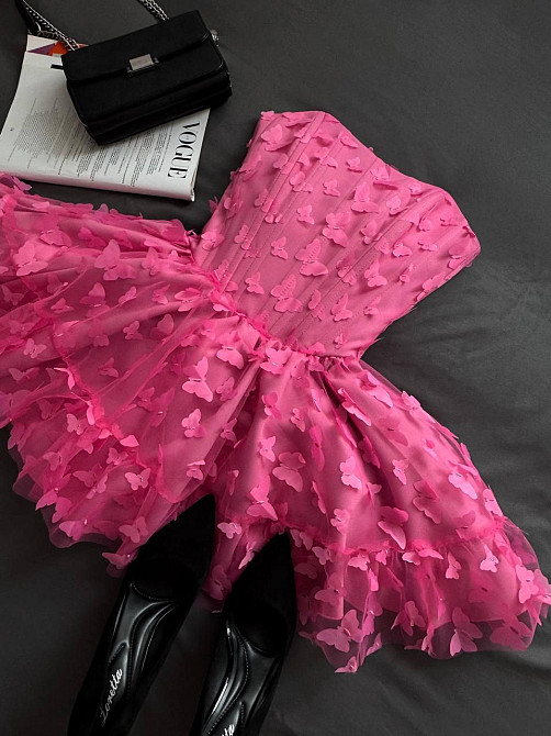 Жіноча романтична приваблива міні-сукня костюмна+фатін метелики(на підкладці). Рожевий, 42/44 Одеса - фото 1