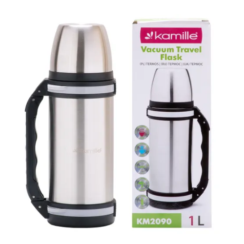Термос 1000мл з ручкою та ремінцем нержавіюча сталь KAMILLE 2090 Житомир - изображение 7