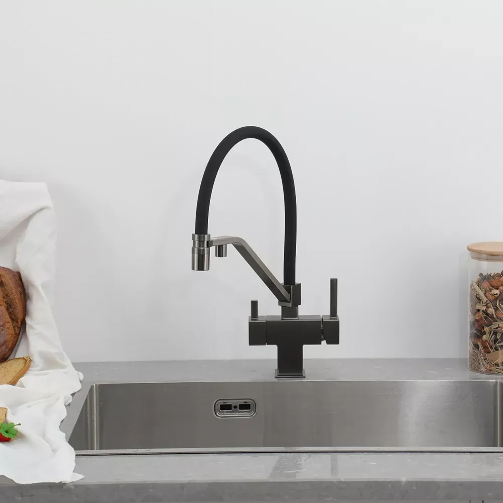 Змішувач для кухні з підключенням до фільтру GAPPO G4395-69 з гнучким виливом, графіт Київ - фото 2