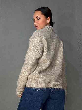 Светр жіночий A-N 19-1 з коміром поло теплий вільний, бежевий, one size Київ