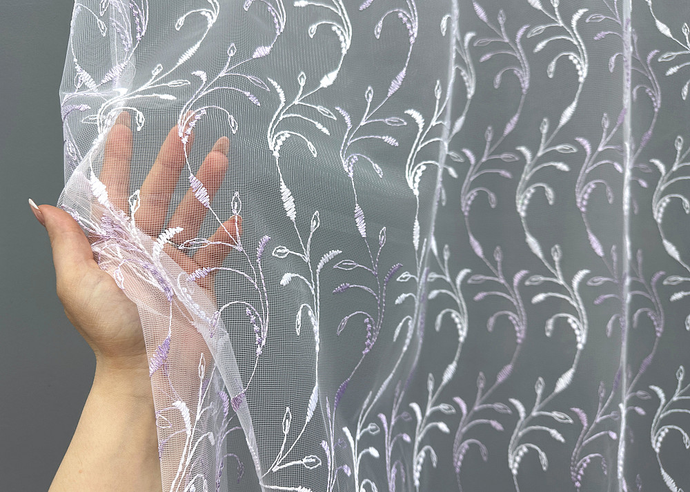 Тюль фатин с вышивкой и люрексом цвет белый с сиреневым 1653т Киев - изображение 2