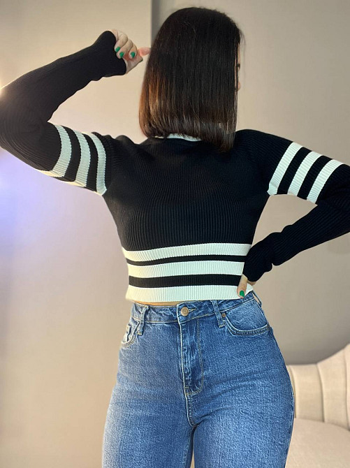 Свитер гольф женский MIX RAY 6728 полоса кроп-топ короткий, черный, one size Киев - изображение 13