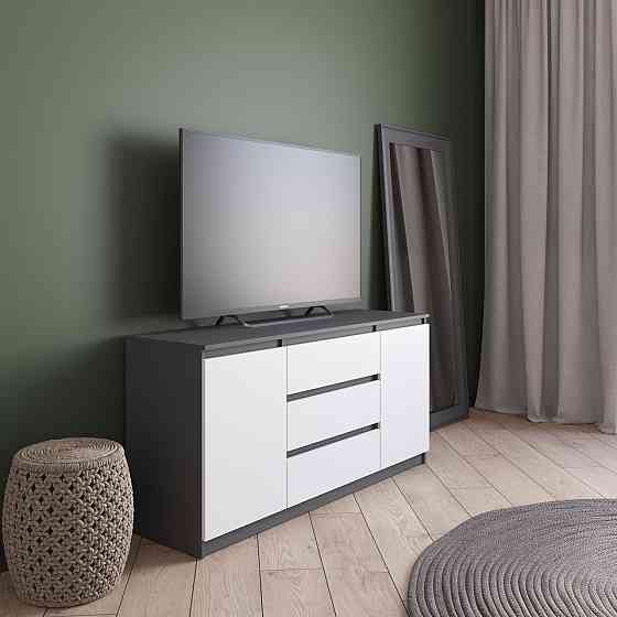 Комод під телевізор VAYS R-15 Антрацит-Білий фасад, 3 шухляди та 2 відділення з полицями, без ручок, ЛДСП, 140×40×75 см - для спальні, вітальні Білий  Львів