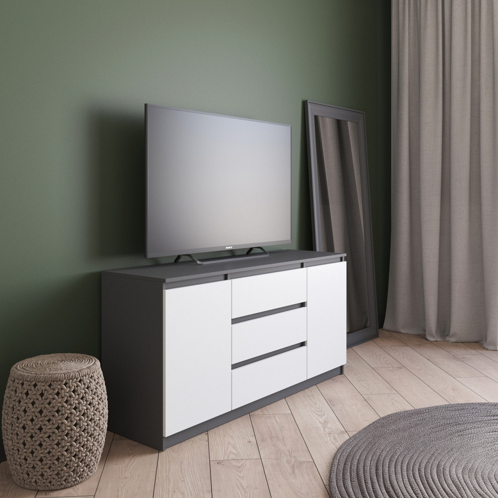 Комод под телевизор VAYS R-15 Антрацит-Белый фасад, 3 ящика и 2 отделения с полками, без ручек, ЛДСП, 140×40×75 см - для спальни, гостиной Львов - изображение 1