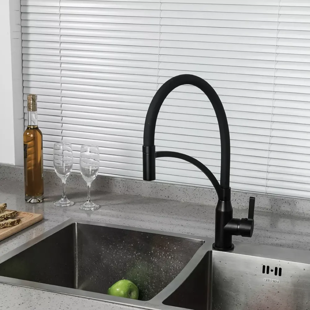 Змішувач для кухні Frap F4552-6 з гнучким виливом, чорний Київ - фото 2