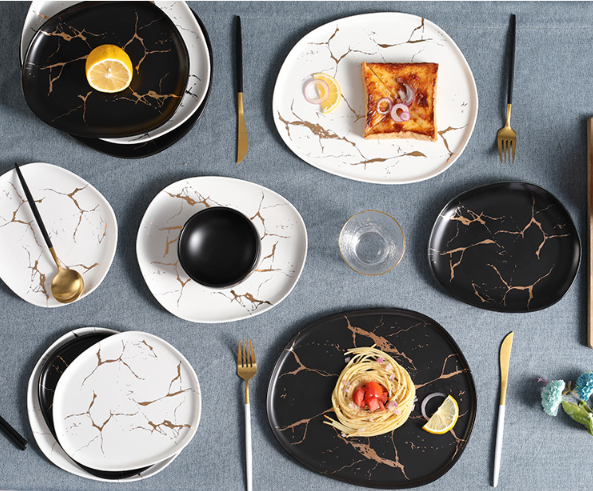 Тарелка Мраморная роскошь ЧЕРНАЯ фарфоровая под мрамор 29,5 см  БОЛЬШАЯ столовая тарелка Кременчуг - изображение 5