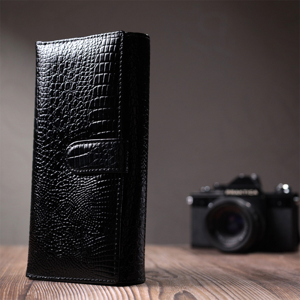 Лакированный кожаный кошелек с блоком для кредитных карт ST Leather 22683 Черный Киев - изображение 10