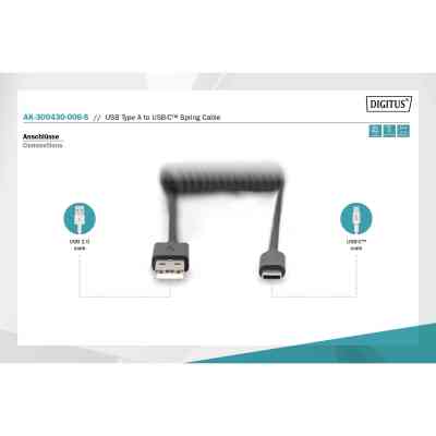 Дата кабель USB 2.0 AM to Type-C 1.0m (0.32m) spiral black Digitus (AK-300430-006-S) Винница