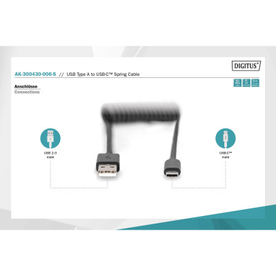 Дата кабель USB 2.0 AM to Type-C 1.0m (0.32m) spiral black Digitus (AK-300430-006-S) Винница - изображение 6