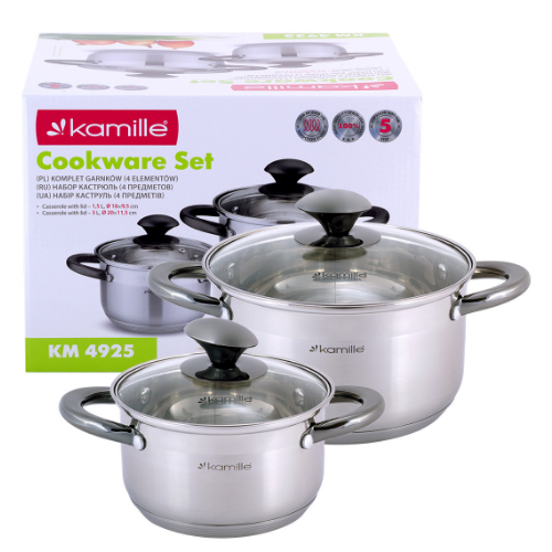 Набір каструль 4 предмети (каструлі 1,5/3л) нержавіюча сталь порожнисті чорні ручки 4925 KAMILLE Житомир - изображение 4