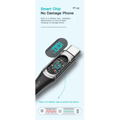 Дата кабель USB-C to USB-C 2.0m 100W Digital Display blue Essager (ES-XCTT1-YDA03) Винница - изображение 6