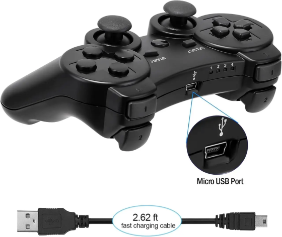 Бездротові контролери для PS3 (2 шт.) Bluetooth, Dual Shock, 6-осьовий датчик руху, вібрація, USB, чорні Київ