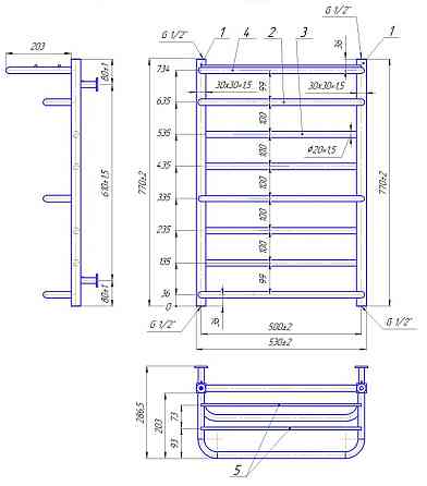 Водяной полотенцесушитель Mario INOX Люксор 770х530/500 с полкой Киев