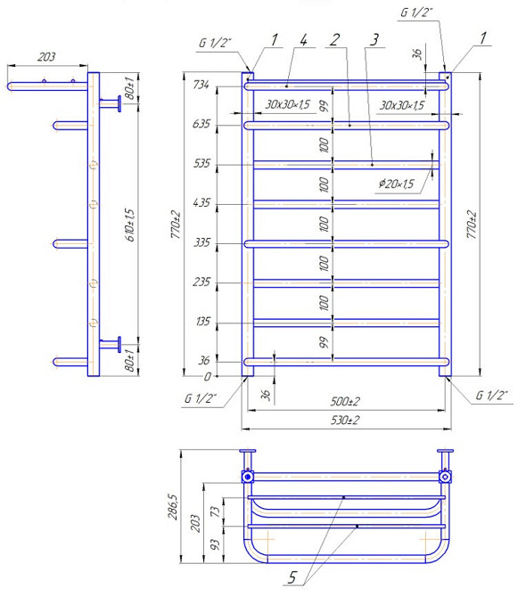 Водяной полотенцесушитель Mario INOX Люксор 770х530/500 с полкой Киев - изображение 4
