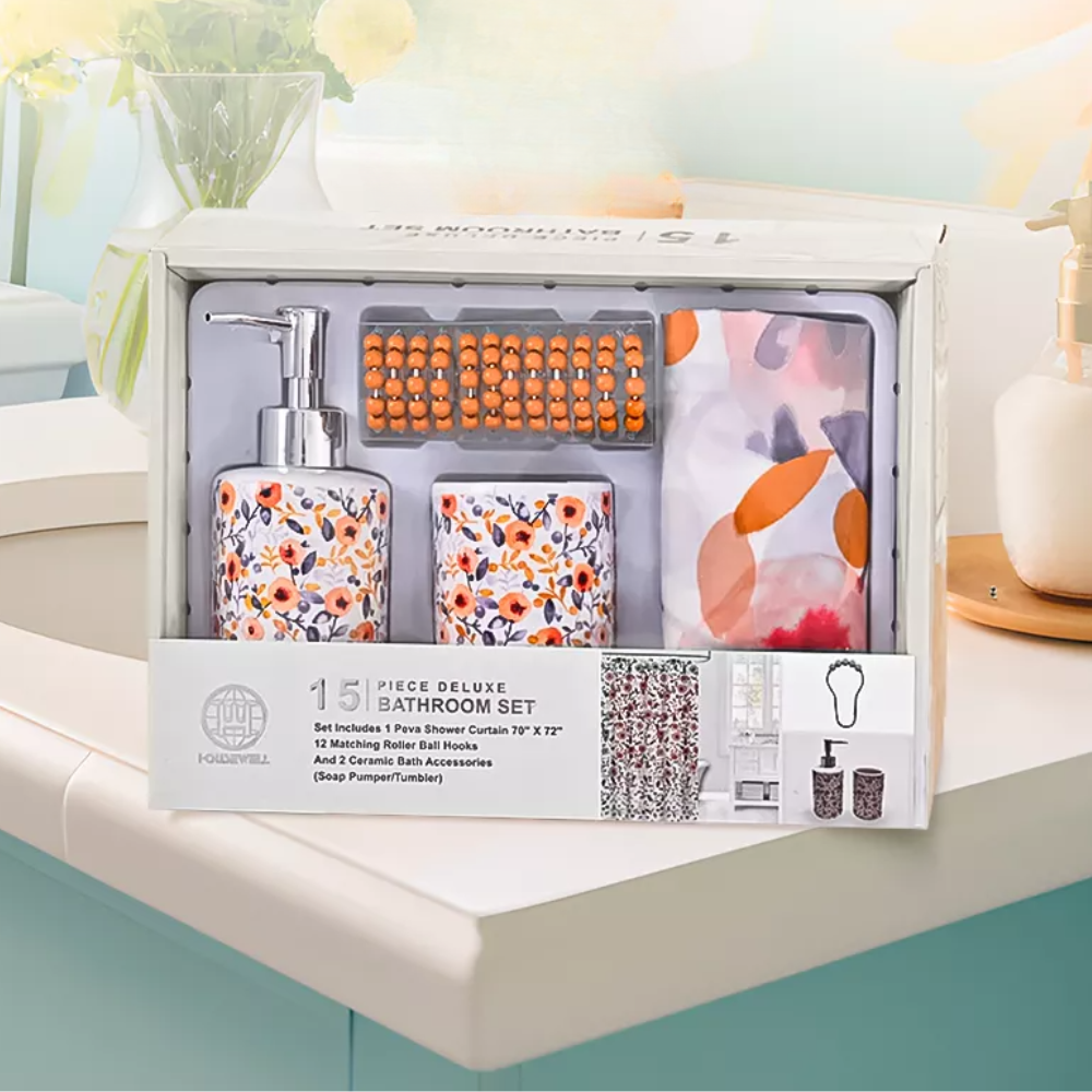 Шторка для ванної та душу набір аксесуарів та ванних приналежностей: шторка, стакан для щіток, дозатор для мила Кам'янець-Подільський - фото 1