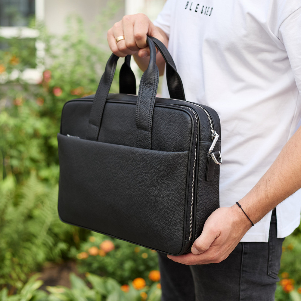 Мужской портфель на плечо 40х28х10, офисный кожаный мессенджер, мужская деловая сумка для города, черный Каменское - изображение 4