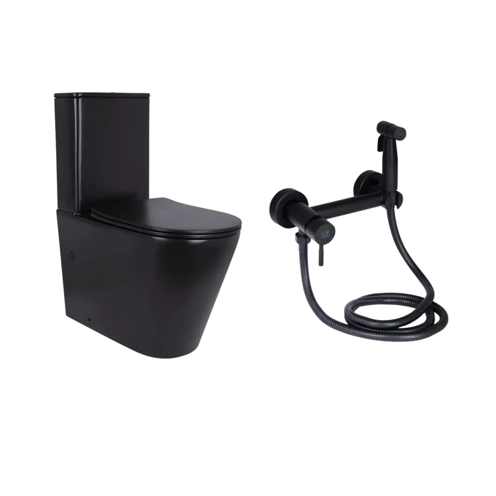 Комплект 2 в 1: унитаз напольный Qtap Scorpio Matt Black QT14226088AMB + набор гигиенического душа Lidz Aria Black Киев - изображение 1