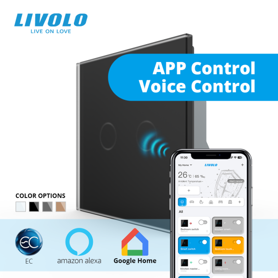 Розумний сенсорний ЕС вимикач 2 сенсори LIVOLO чорний матове скло Коломия