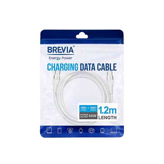 Кабель Brevia Type-C to Type-C 60W 1,2м, білий ZIP (52120WCCZ1) Львів