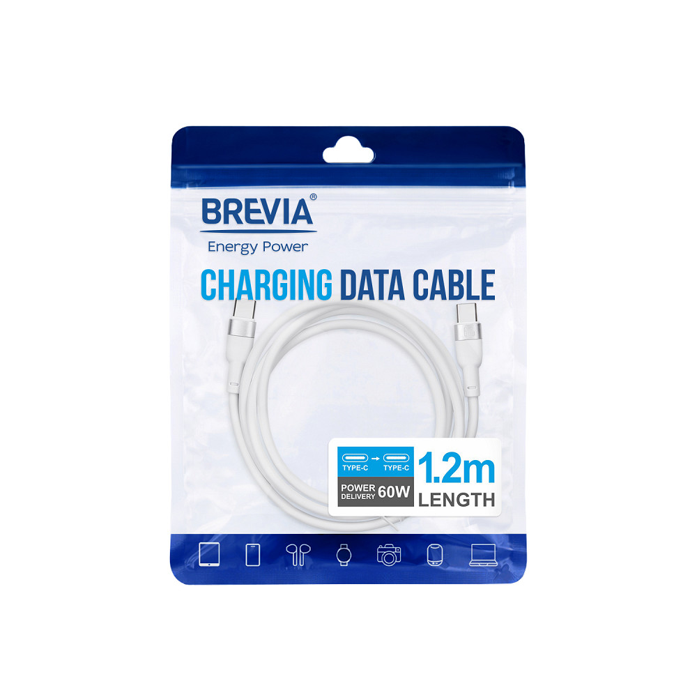 Кабель Brevia Type-C to Type-C 60W 1,2м, білий ZIP (52120WCCZ1) Львів - фото 4