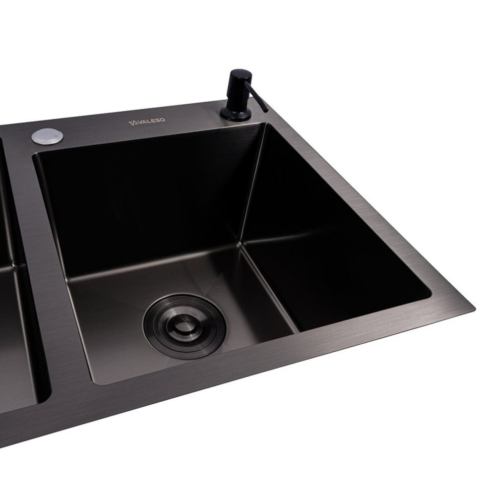 VALESO Кухонна мийка 78*43 PVD чорна на дві чаші VALESO Handmade (3.0/0.8) Коломыя - изображение 9