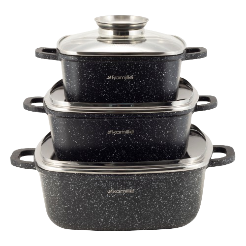 Набір каструль 7 предметів квадратні (каструлі d20см-2,3л/d24см-4,4л/28см-6,5л + прихватки) 4435 KAMILLE Житомир - фото 1