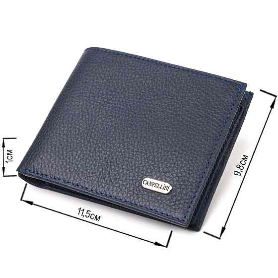 Місткий гаманець для чоловіків у два складення з натуральної шкіри флотар CANPELLINI 21581 Синій Київ