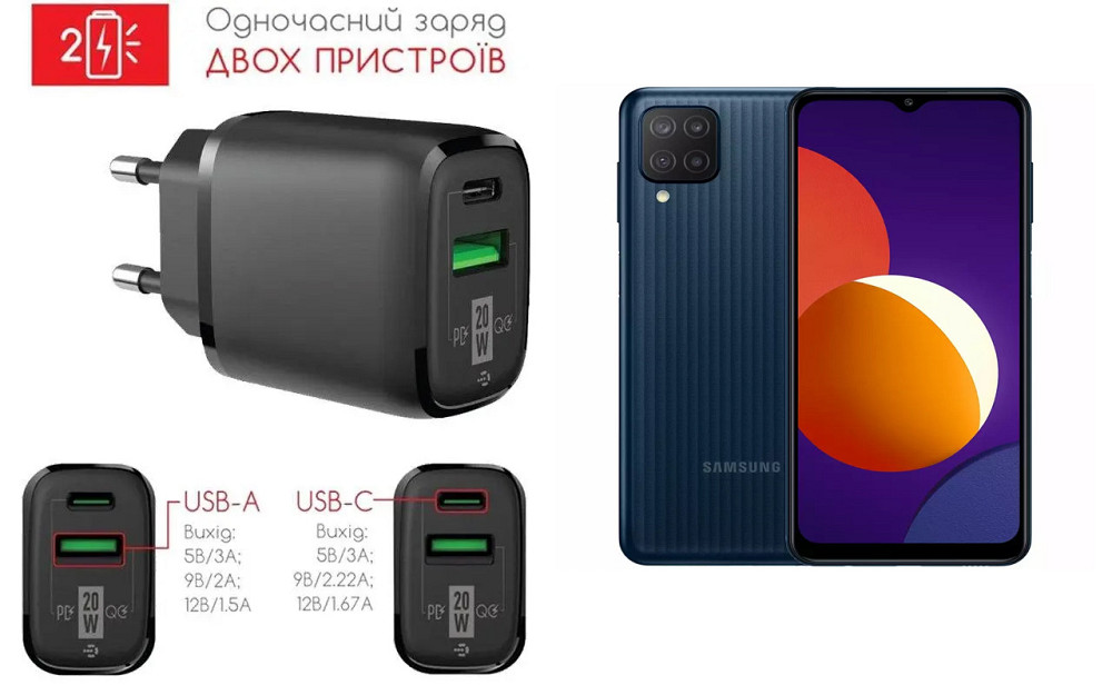 Сетевое зарядное устройство для Samsung Galaxy M12, 20W 3A, Quick Charge 3.0 Киев - изображение 1