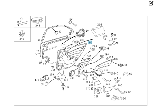 Mercedes-Benz  A2207302470 7D44 Карта задніх правих дверей шкіра колір сірий S-class long V220 Одесса