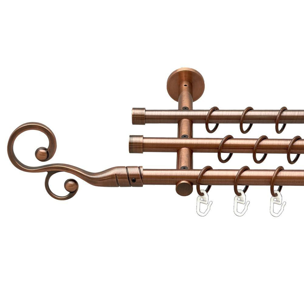 Карниз Orvit Флорес металевий трирядний циліндр (20 см) гладка труба кільце металеве Мідь 16\16\16 мм 140 см (00-00020512) Львів - фото 1