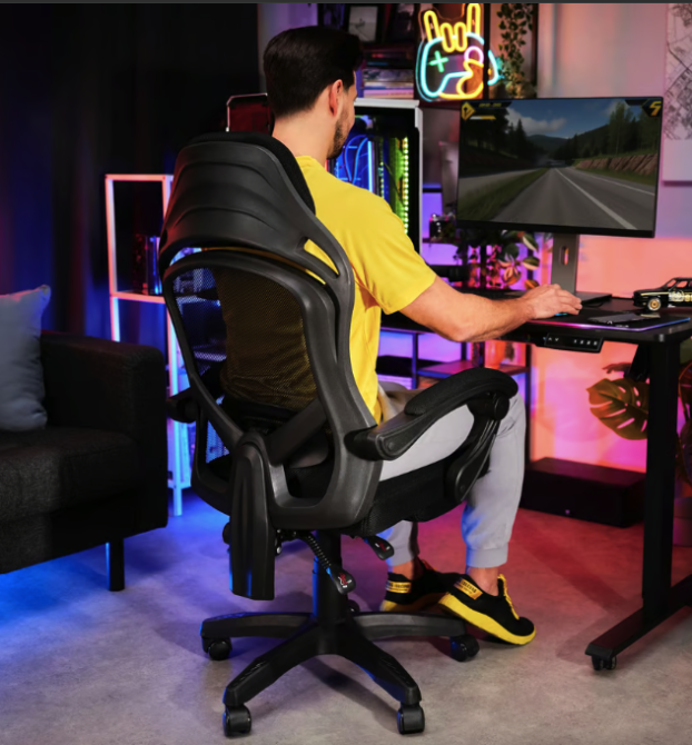 Геймерское компьютерное кресло тканевое черное для дома Sporte,профессиональные игровое кресло с подставкой Киев - изображение 3