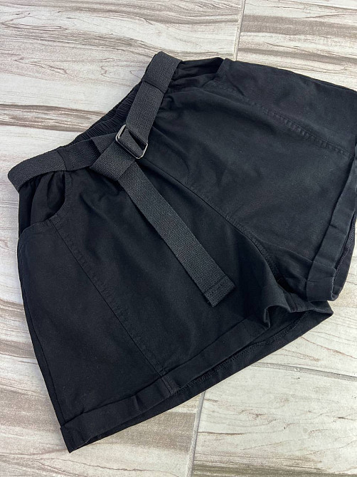 Шорты женские A-N 5701 мом на резинке с ремнем короткие черные, черный, L, L, 85 см, 112 см Киев - изображение 2