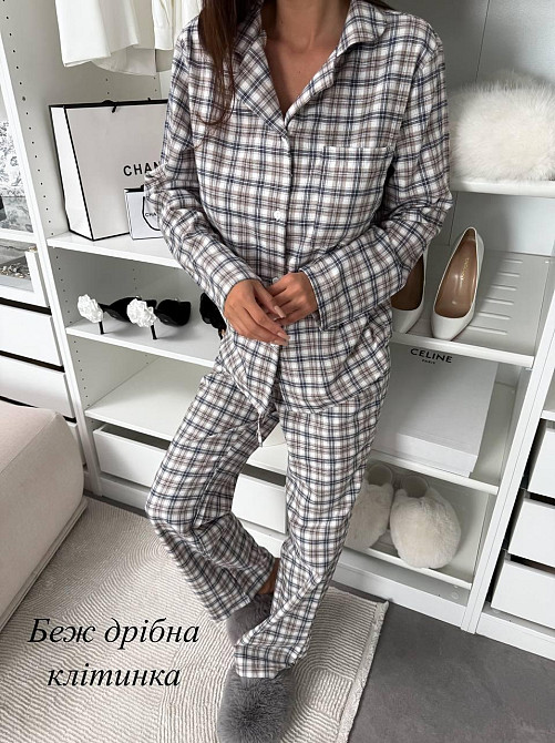 Женская домашняя повседневная в клетку пижама с фланели. бежевый2, 42/44 Одесса - изображение 8