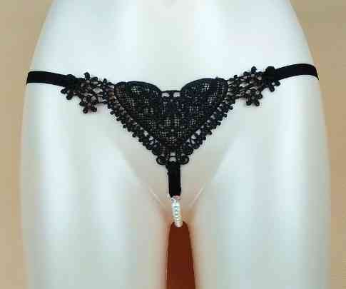 Еротичні труси чорні з перлами - розмір універсальний, (на резинці) Київ