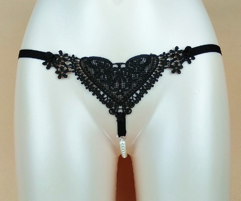 Еротичні труси чорні з перлами - розмір універсальний, (на резинці) Київ - фото 3