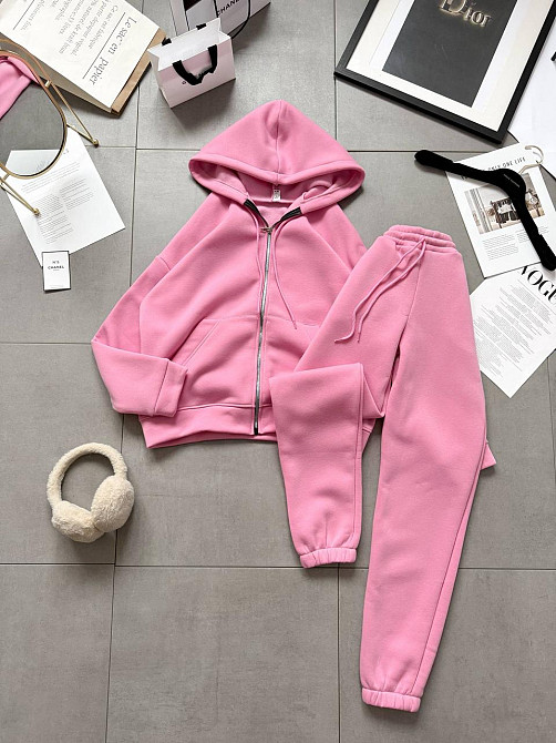 Женский стильный войлочный костюм двойка турецкая трехнить Розовый, 42/44 Одесса - изображение 1